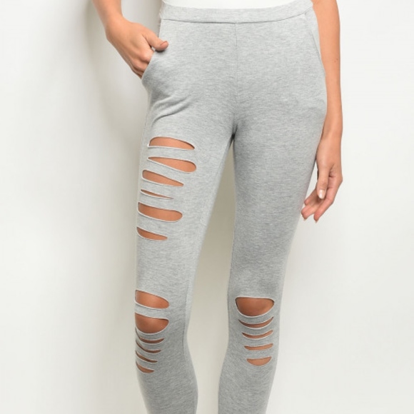 1 LEFT!  DISTRESSED GREY LEGGINGS - Picture 2 of 5